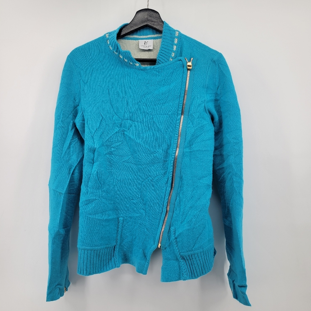 Upper East Side Cashmere Blue Asymmetrical Zipper Sweater Size Medium